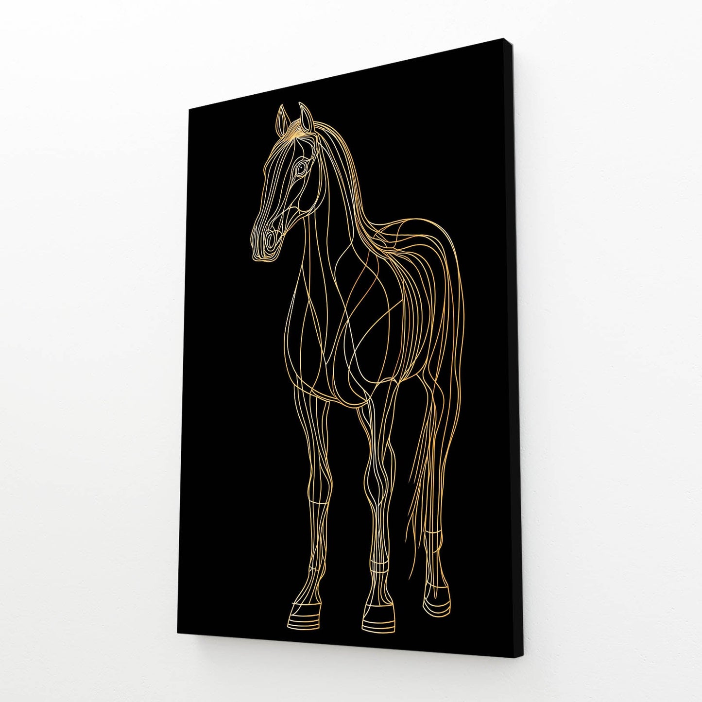 Black Art Deco Horse Artwork – angled canvas view on white background