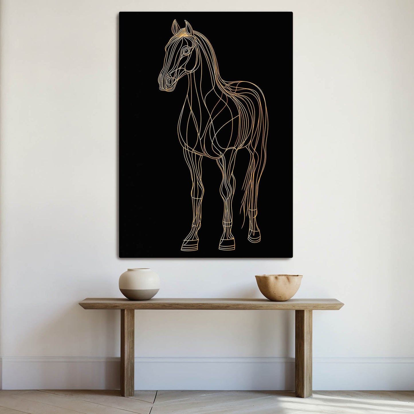 Black Art Deco Horse Artwork – angled canvas view on white background