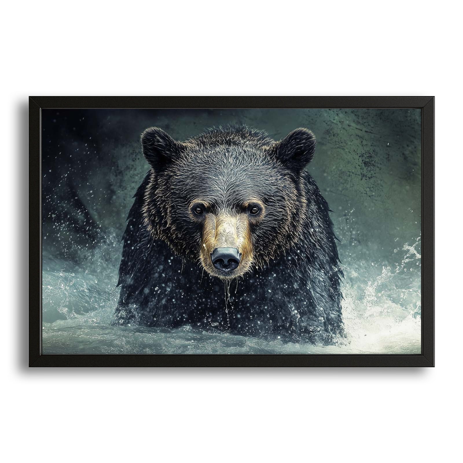 Black Bear Wall Art — digital canvas print in gray tones, canvas print on white background