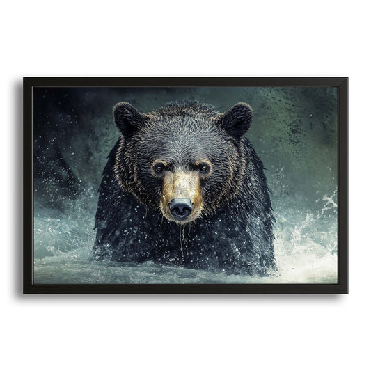 Black Bear Wall Art — digital canvas print in gray tones, canvas print on white background