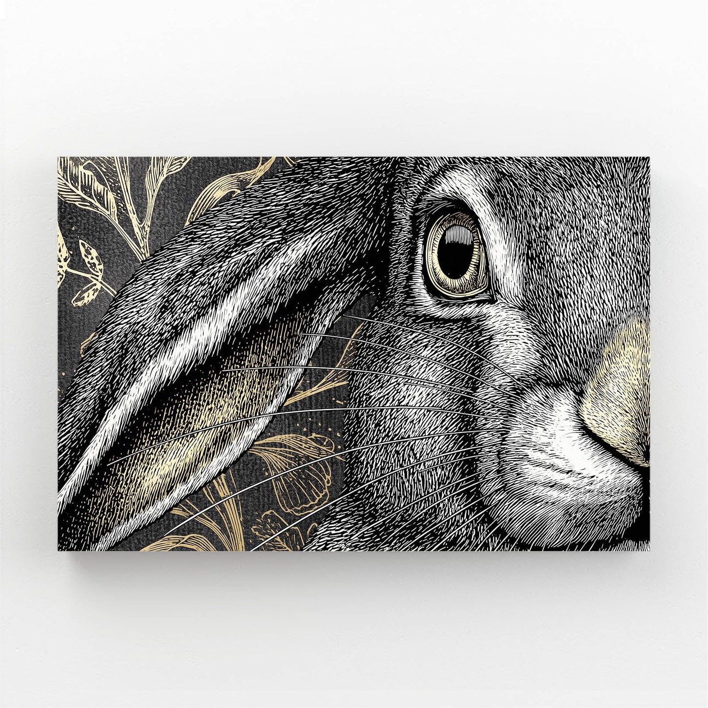 Black Bunny Art – angled canvas view on white background