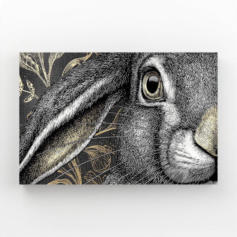 Black Bunny Art – angled canvas view on white background