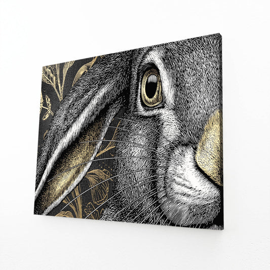 Black Bunny Art – angled canvas view on white background