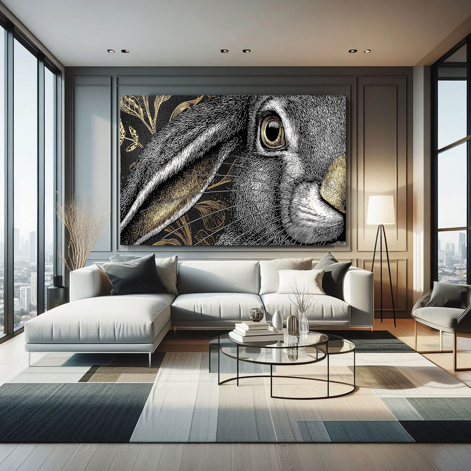 Black Bunny Art – angled canvas view on white background