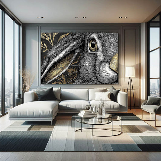 Black Bunny Art – angled canvas view on white background