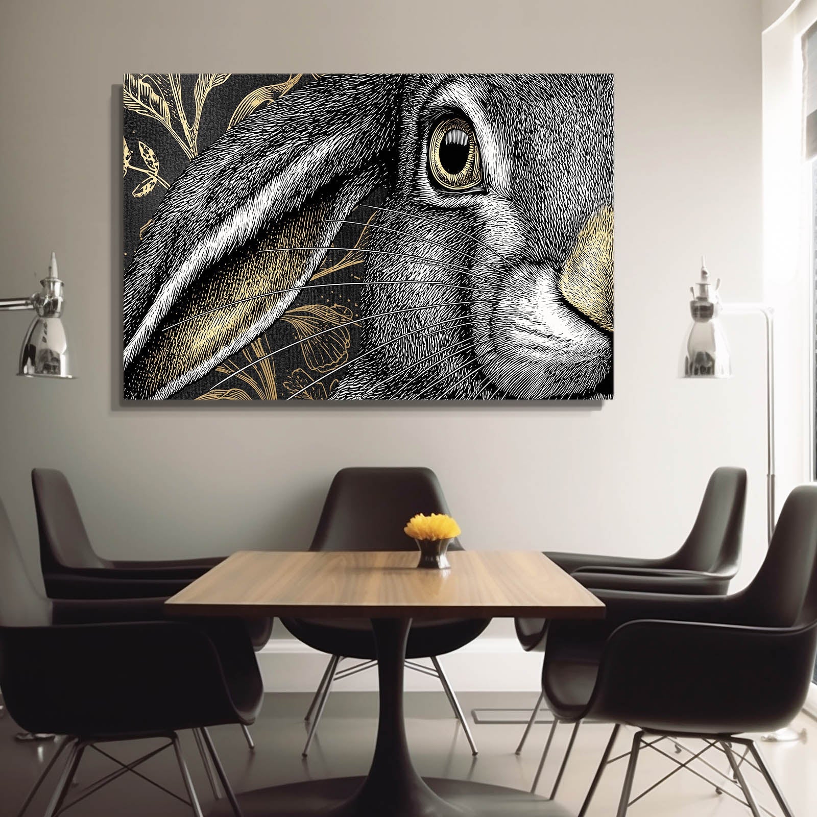 Black Bunny Art – angled canvas view on white background