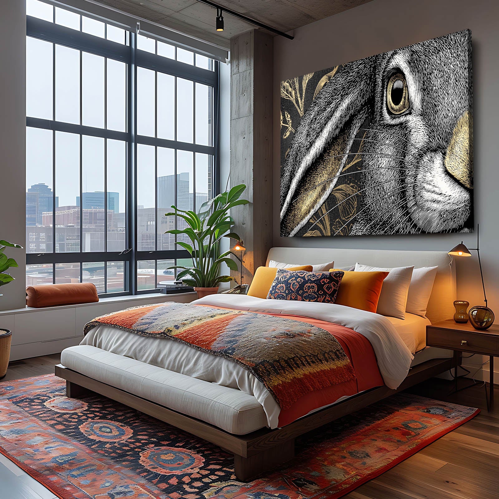 Black Bunny Art – angled canvas view on white background