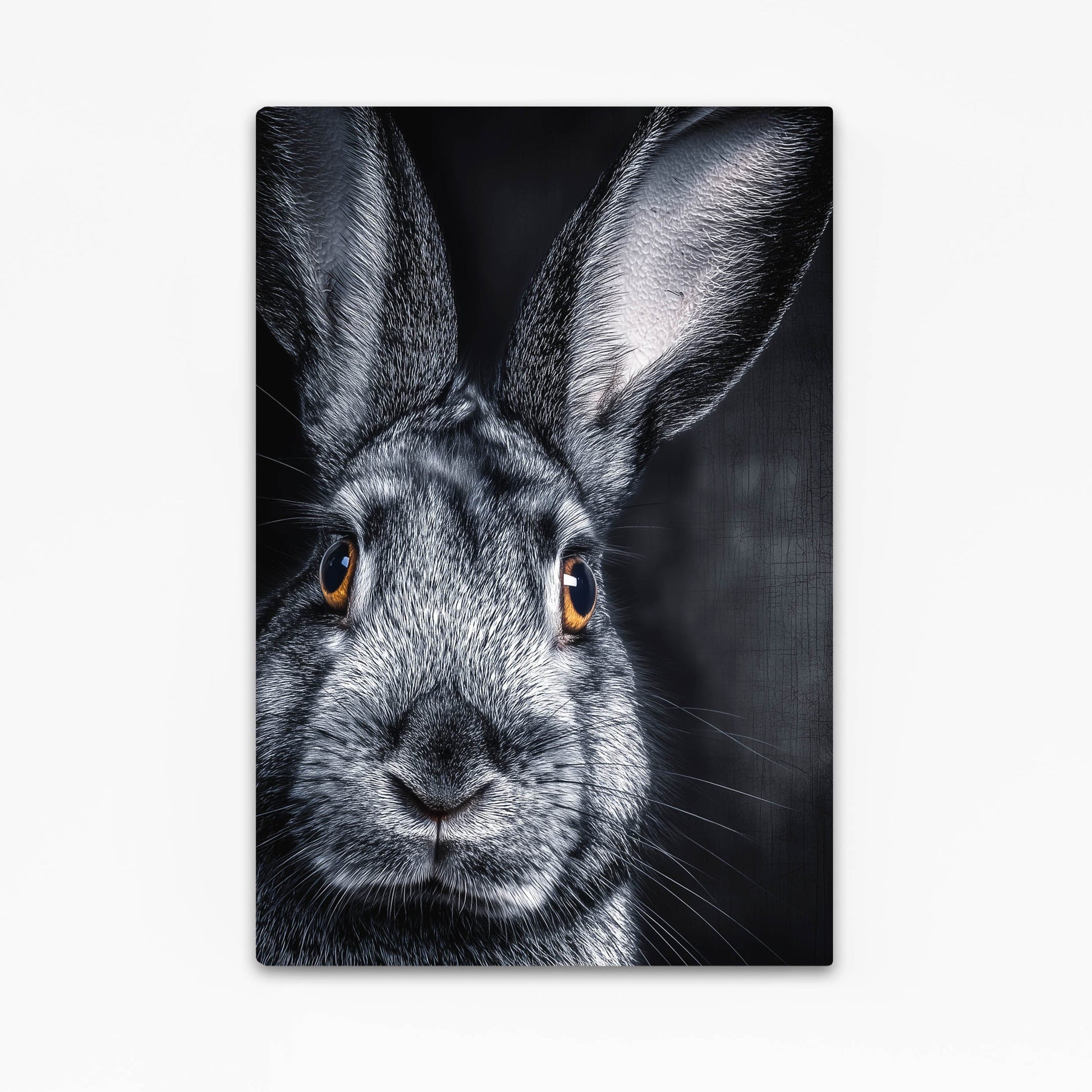 Black Bunny Wall Art – angled canvas view on white background