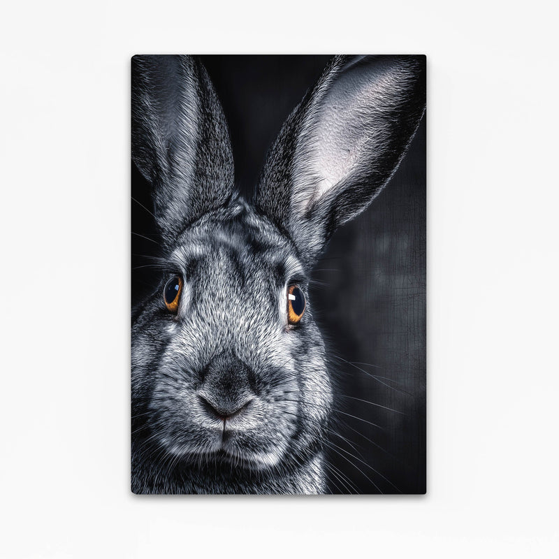 Black Bunny Wall Art – angled canvas view on white background