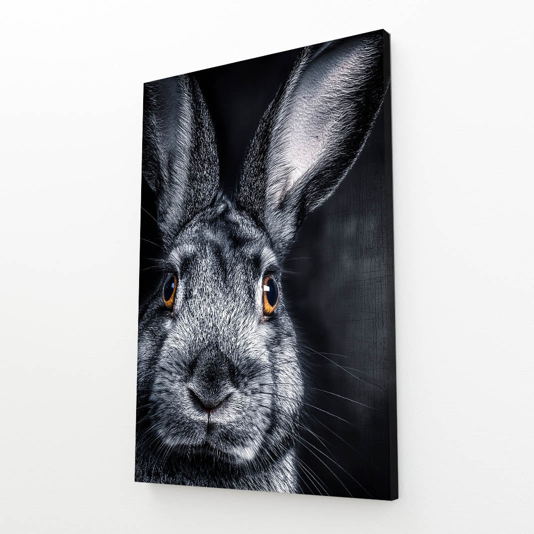 Black Bunny Wall Art – angled canvas view on white background