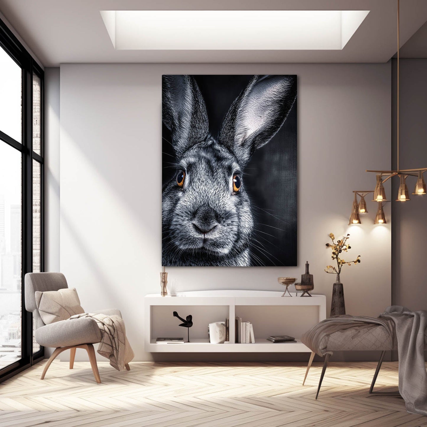 Black Bunny Wall Art – angled canvas view on white background