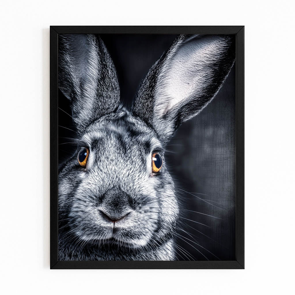 Black Bunny Wall Art – with Premium Black frame on white background
