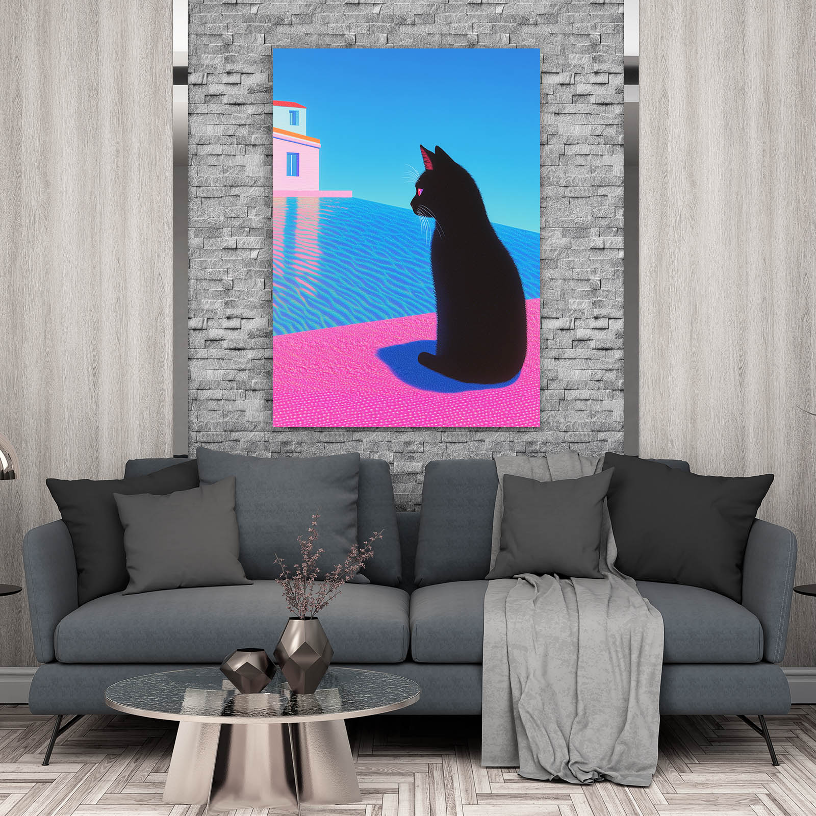 Black Cat by Poolside Cat Art
