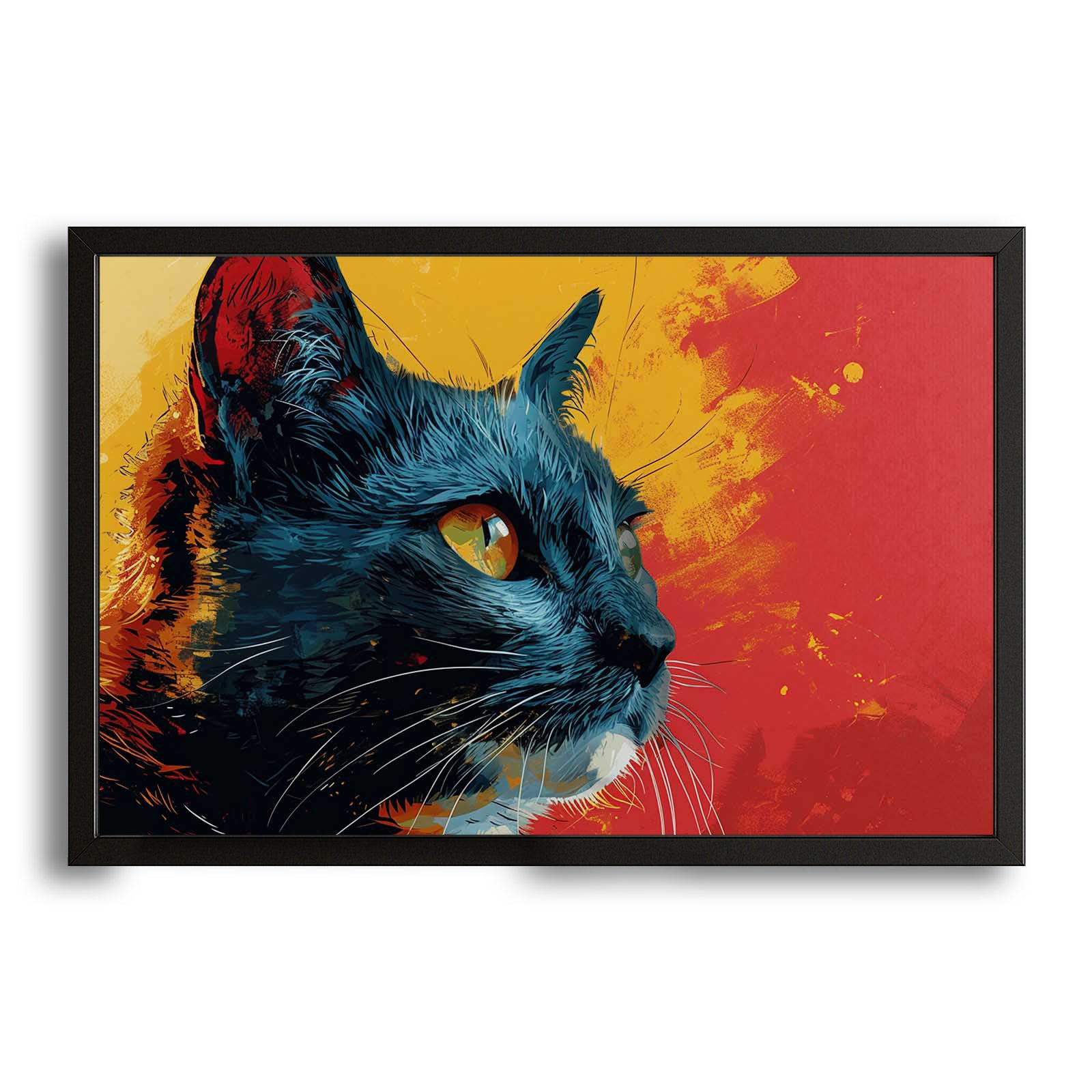 Black Cat Canvas Wall Art — digital canvas print in red tones, canvas print on white background