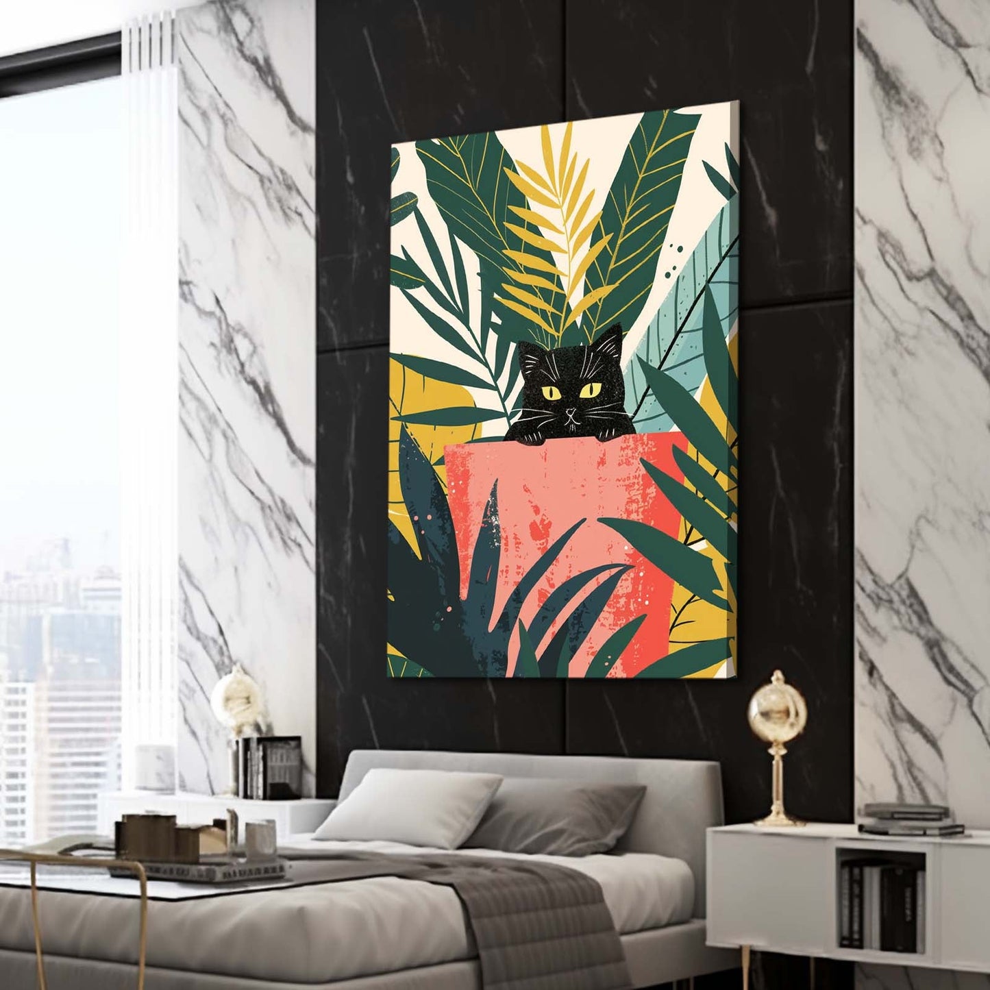 Black Cat in Jungle Pot Art