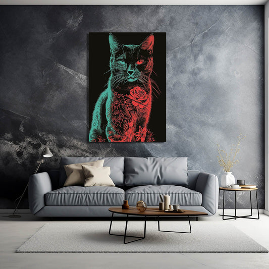 Black Cat Wall Decor — abstract canvas print in red tones, view 3