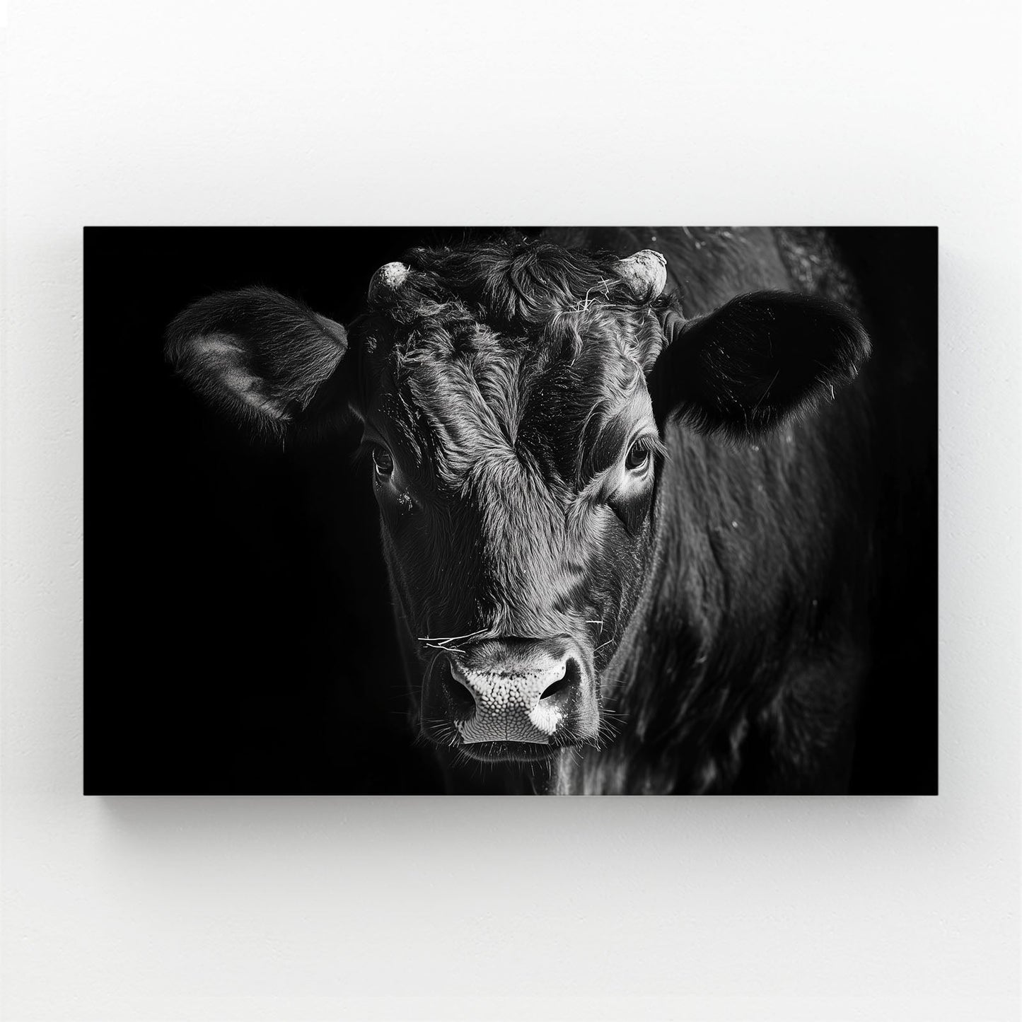Black Cow Art – angled canvas view on white background