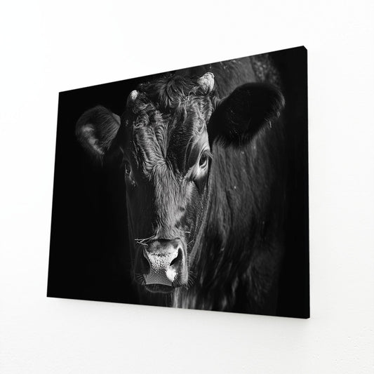Black Cow Art – angled canvas view on white background