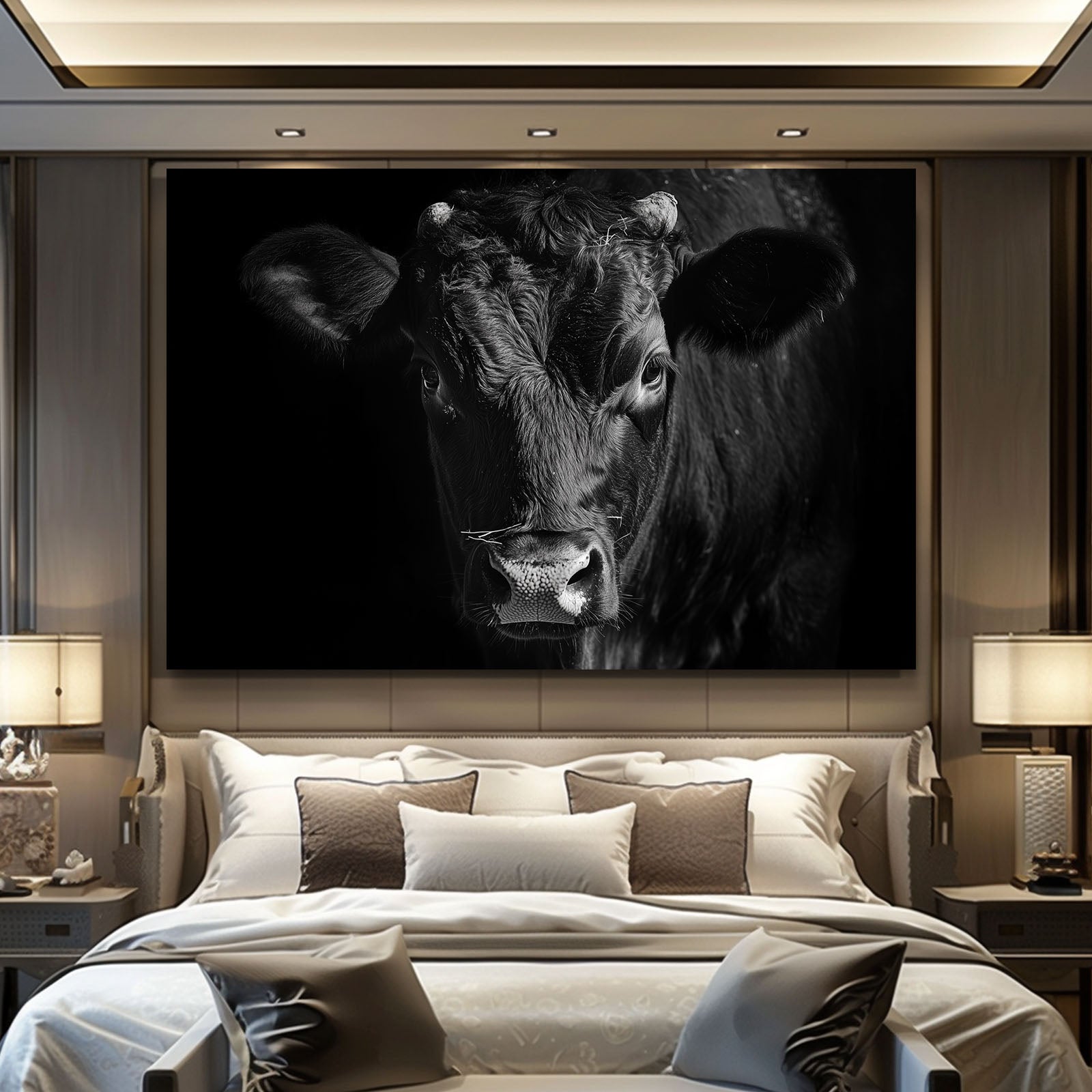 Black Cow Art – angled canvas view on white background