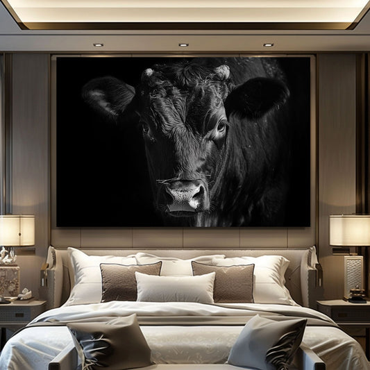 Black Cow Art – angled canvas view on white background