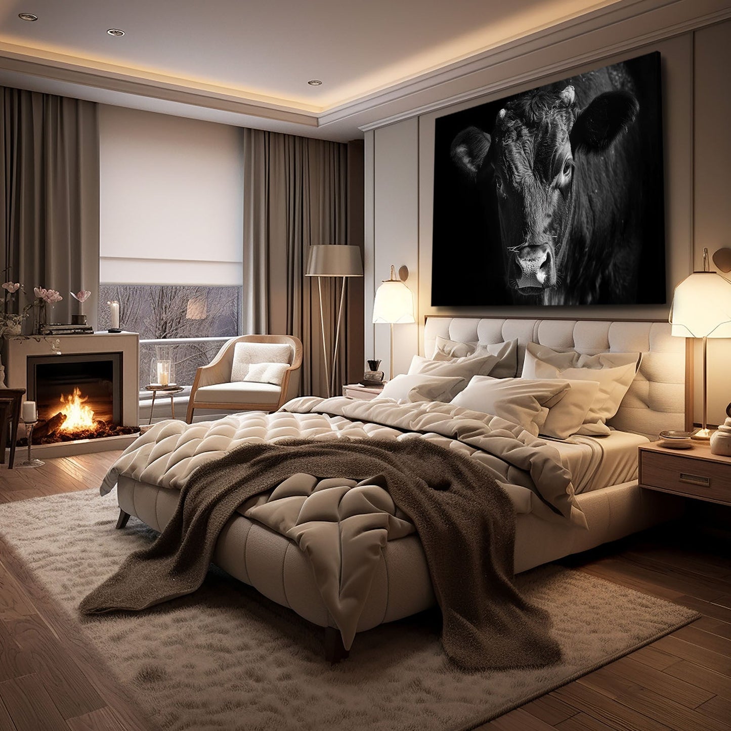Black Cow Art – angled canvas view on white background