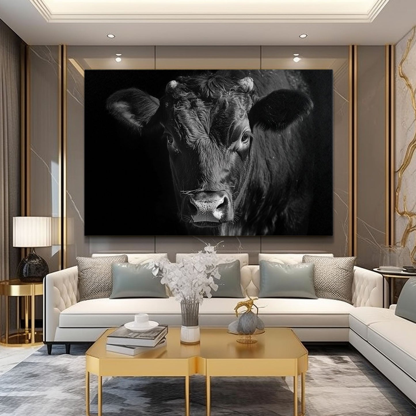 Black Cow Art – angled canvas view on white background