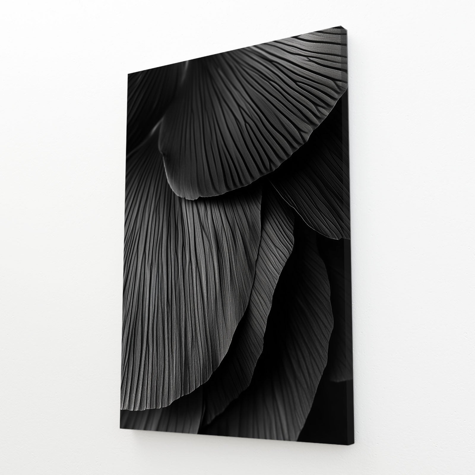 Black Fan Ripple Abstract Canvas Art – angled canvas view on white background