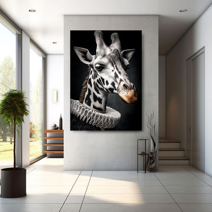 Giraffe painting on a wall in a modern interior setting