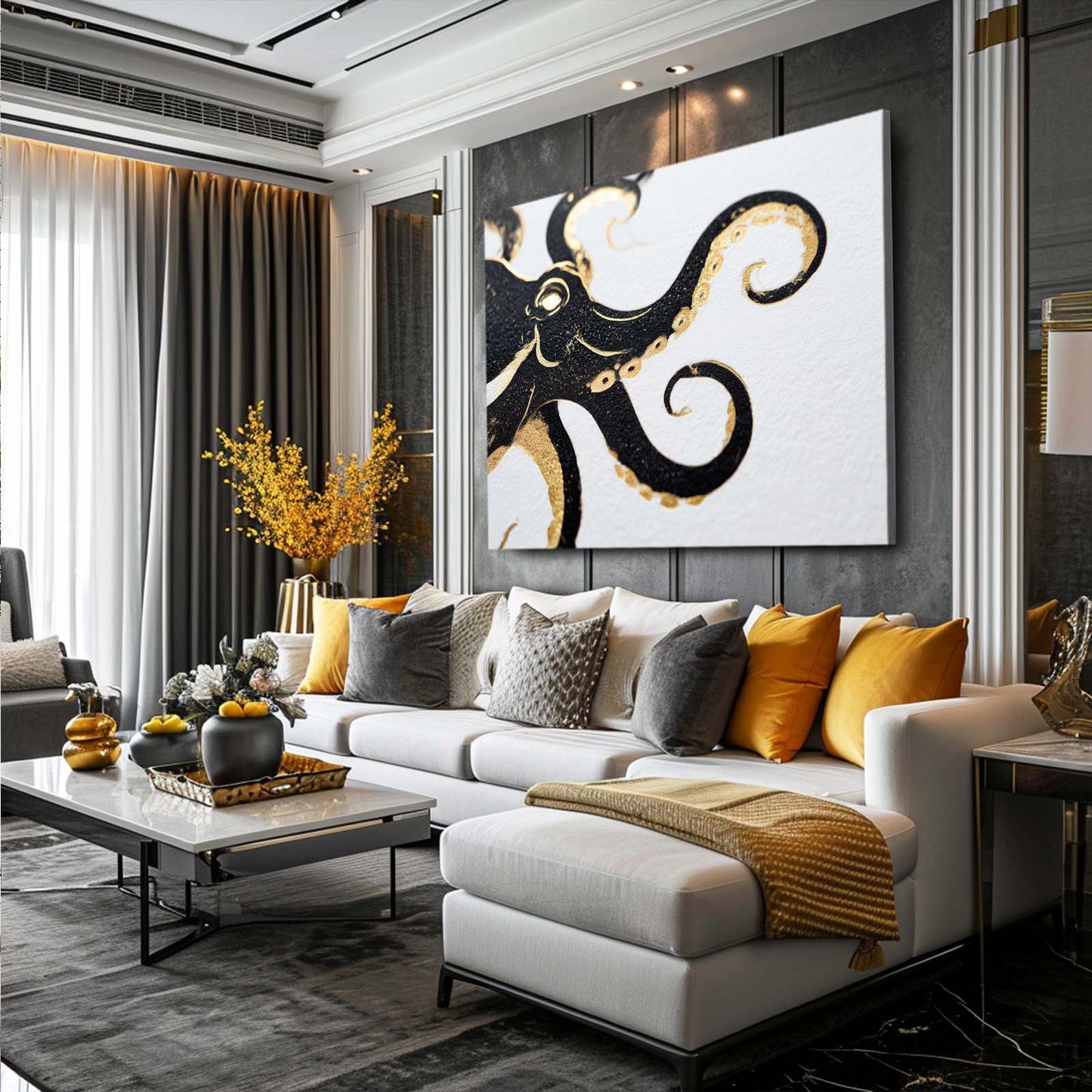 Black Gold Curl Octopus Wall Decor – styled in a furnished interior