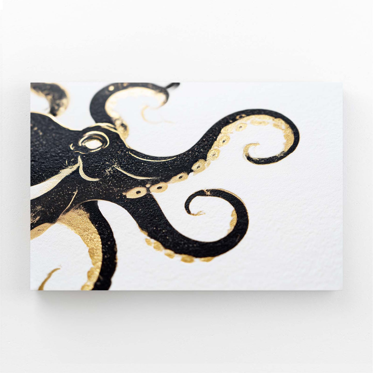 Black Gold Curl Octopus Wall Decor – angled canvas view on white background