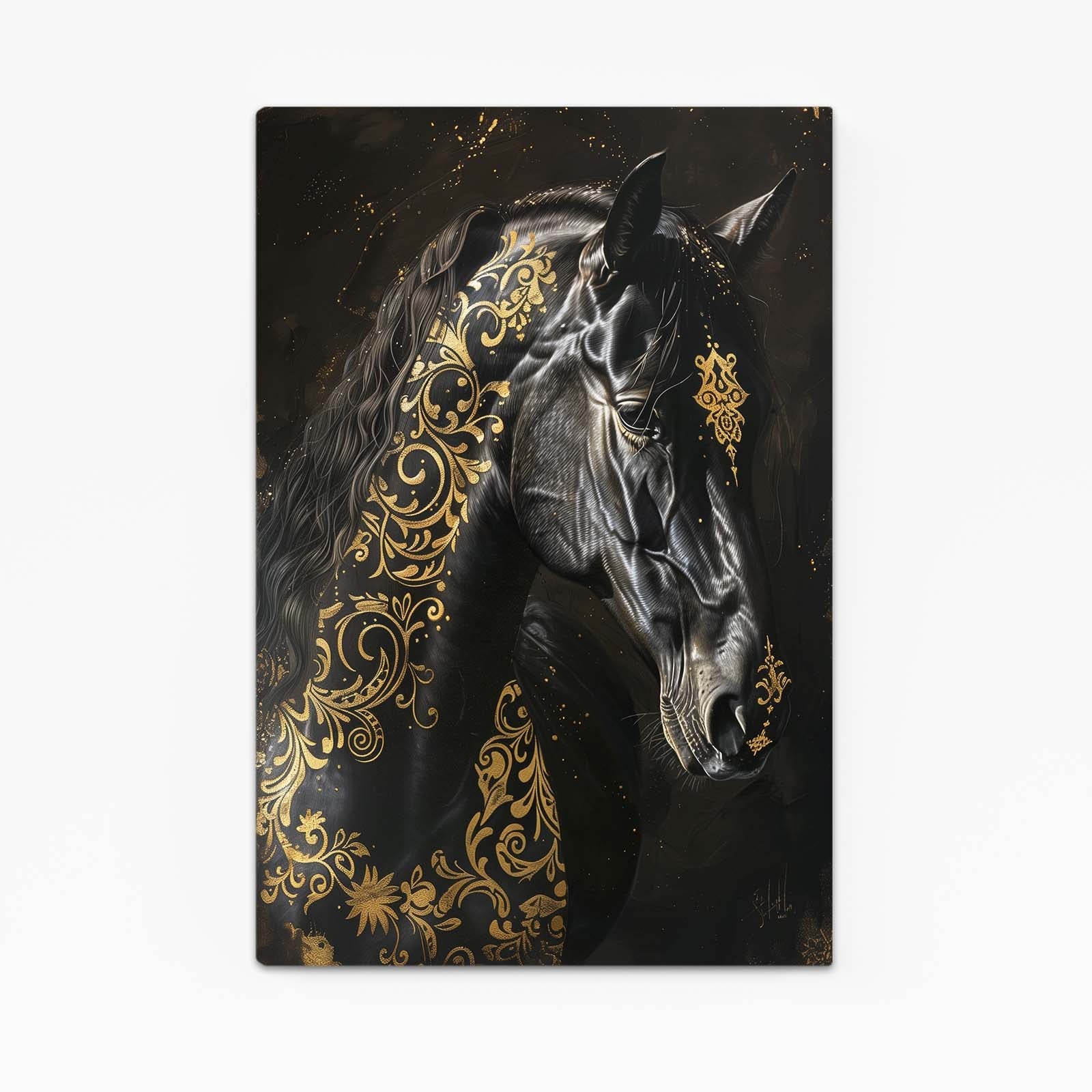 Black Gold Horse Prints – angled canvas view on white background