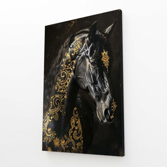 Black Gold Horse Prints – angled canvas view on white background