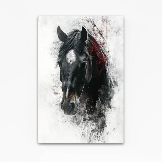 Black Head Horse Wall Art – angled canvas view on white background