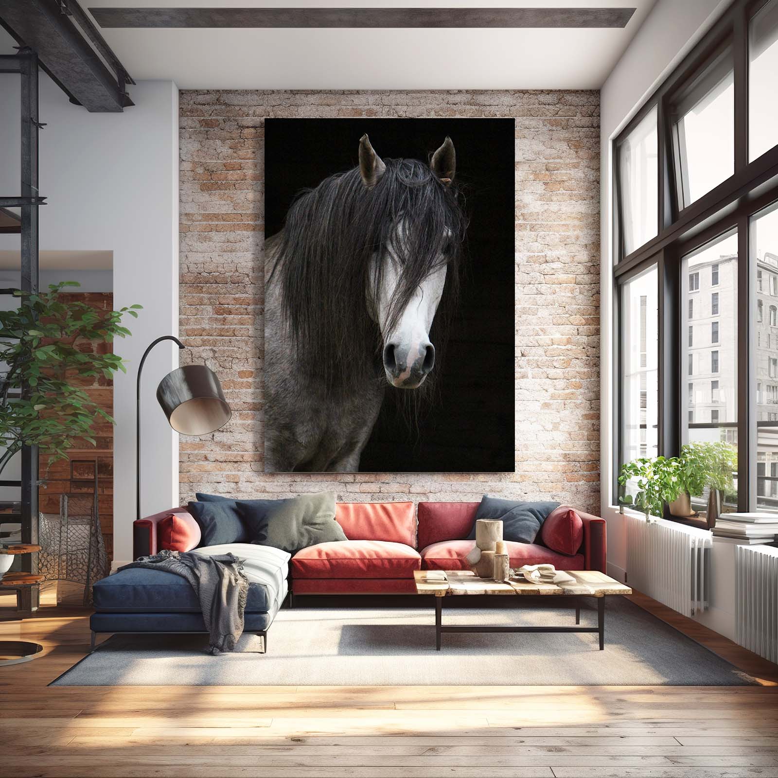 Black Horse Art – angled canvas view on white background