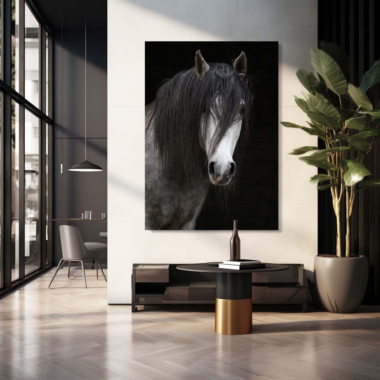 Black Horse Art – angled canvas view on white background