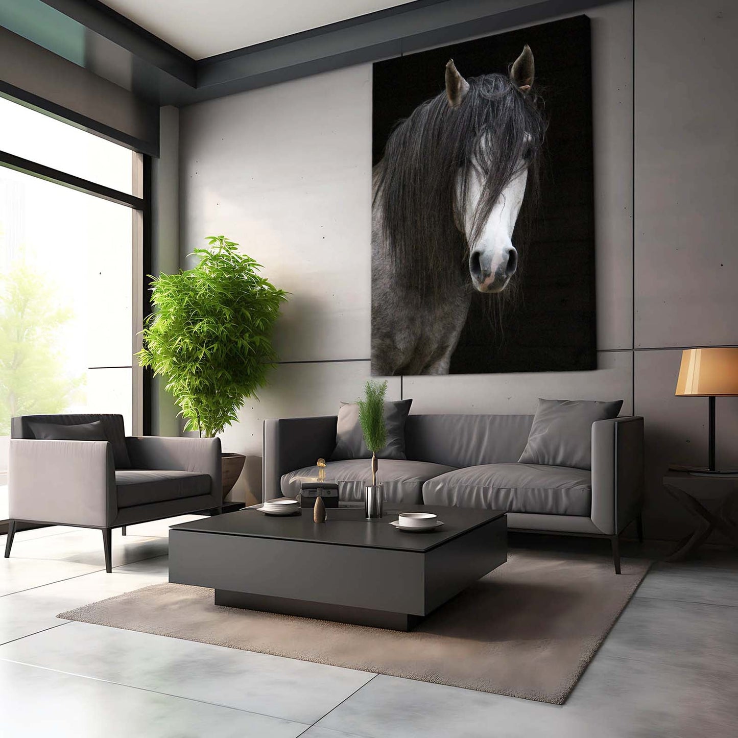 Black Horse Art – angled canvas view on white background