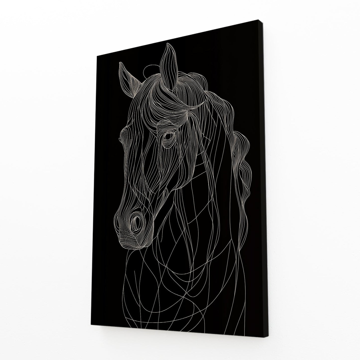 Black Horse Wall Art – angled canvas view on white background