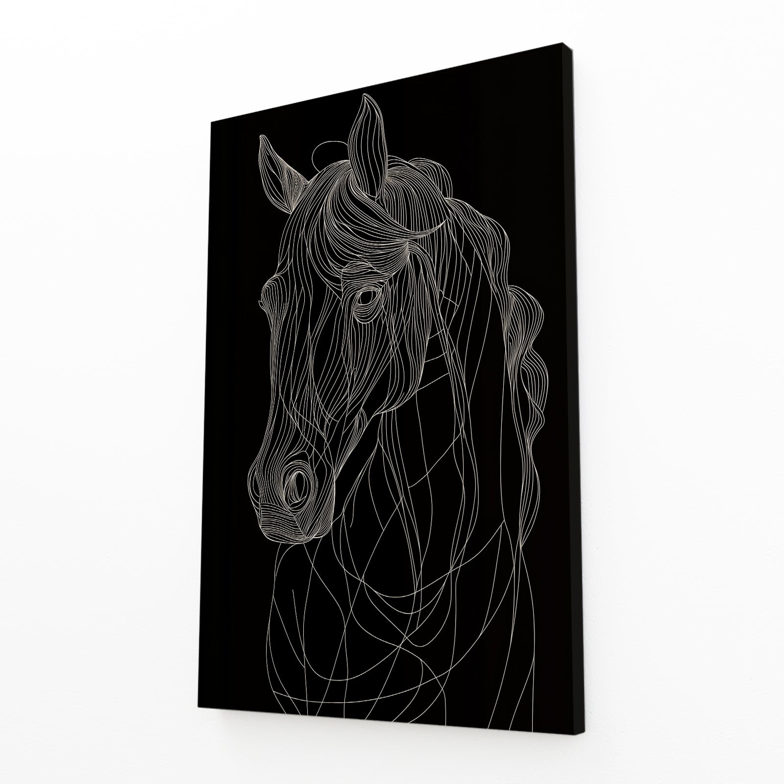 Black Horse Wall Art – angled canvas view on white background