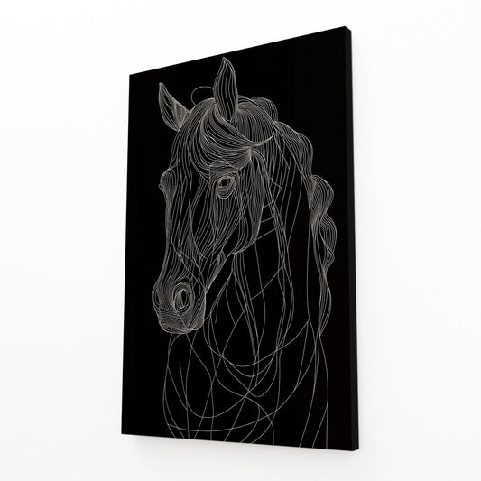 Black Horse Wall Art – angled canvas view on white background