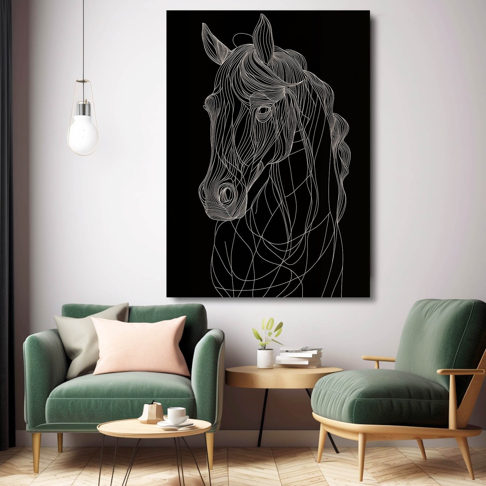 Black Horse Wall Art – angled canvas view on white background
