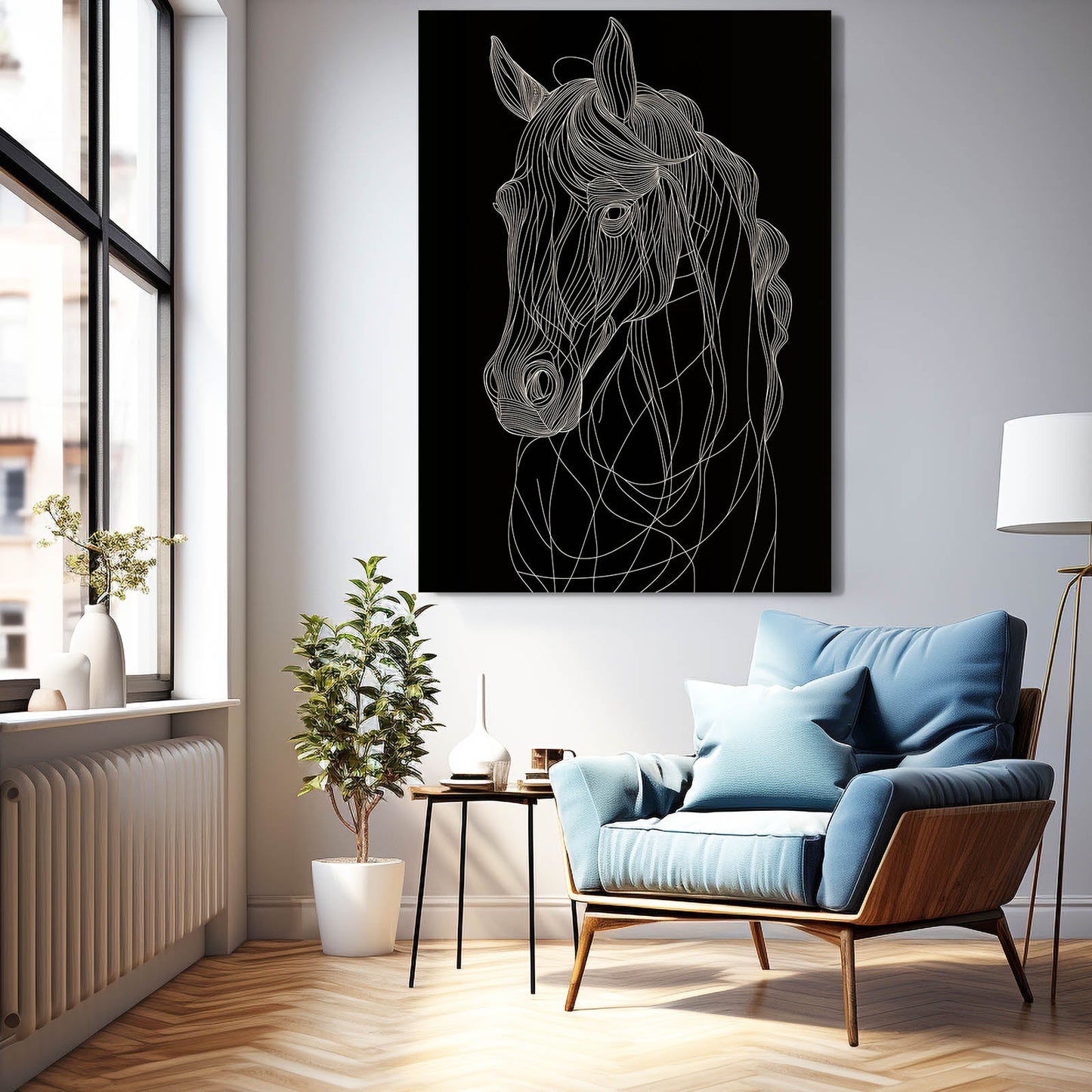 Black Horse Wall Art – angled canvas view on white background