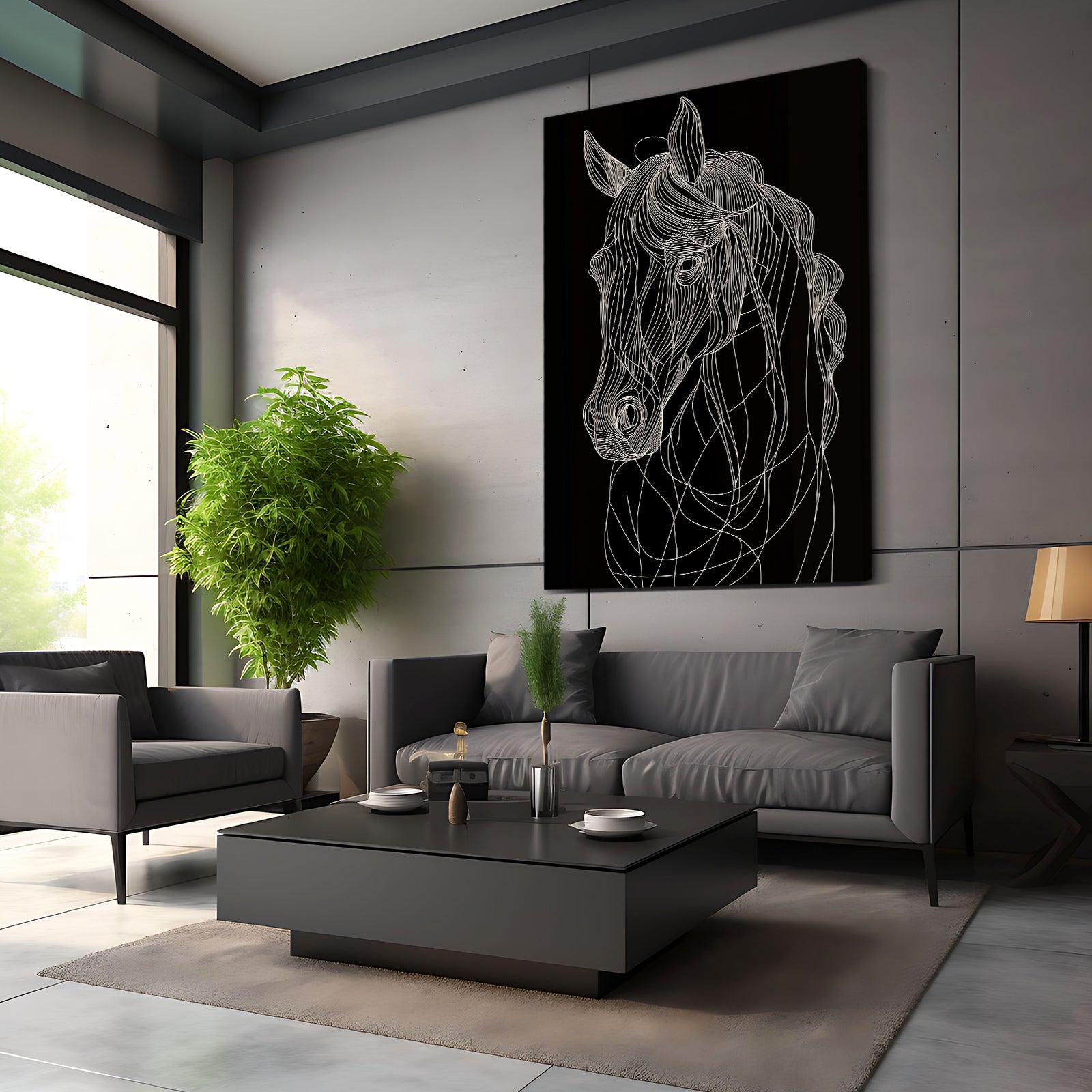 Black Horse Wall Art – angled canvas view on white background