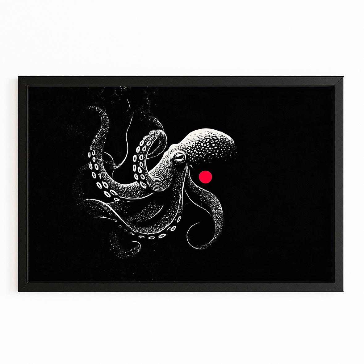 Black Ink Dot Octopus Art – with Premium Black frame on white background