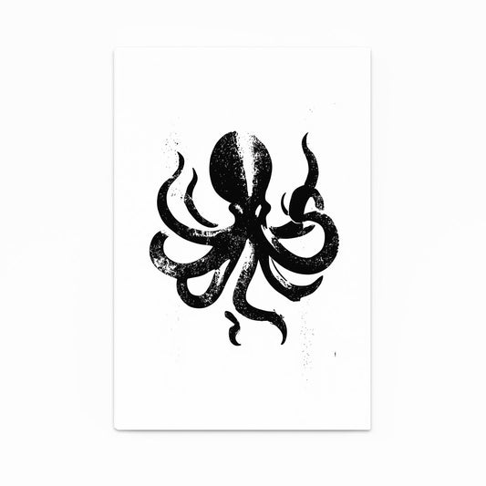 Black Ink Silhouette Octopus Wall Decor – angled canvas view on white background
