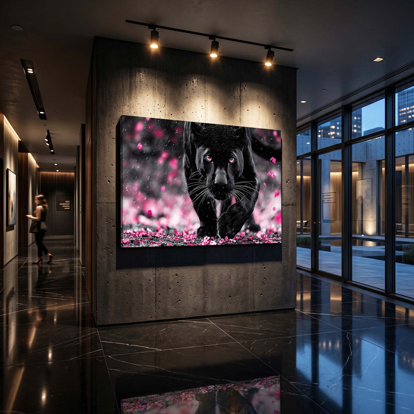 Black Panther Cherry Blossom Canvas Art – styled in a furnished interior