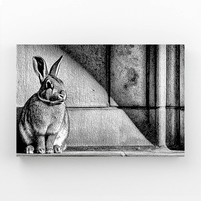 Black Rabbit Canvas Art – angled canvas view on white background
