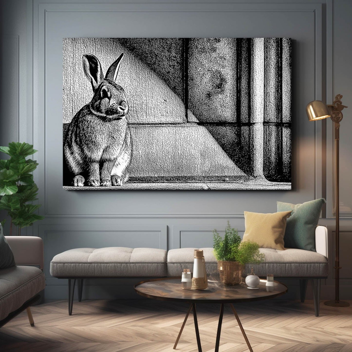 Black Rabbit Canvas Art – angled canvas view on white background