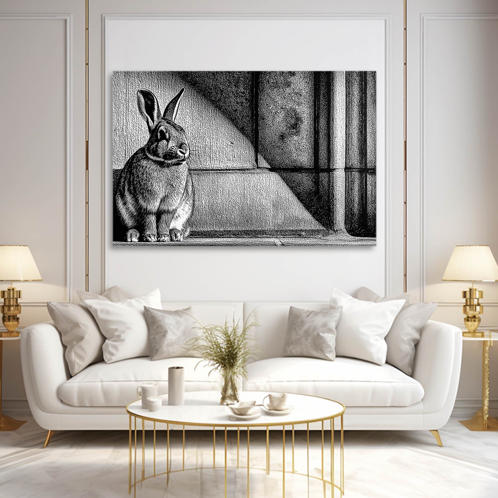 Black Rabbit Canvas Art – angled canvas view on white background