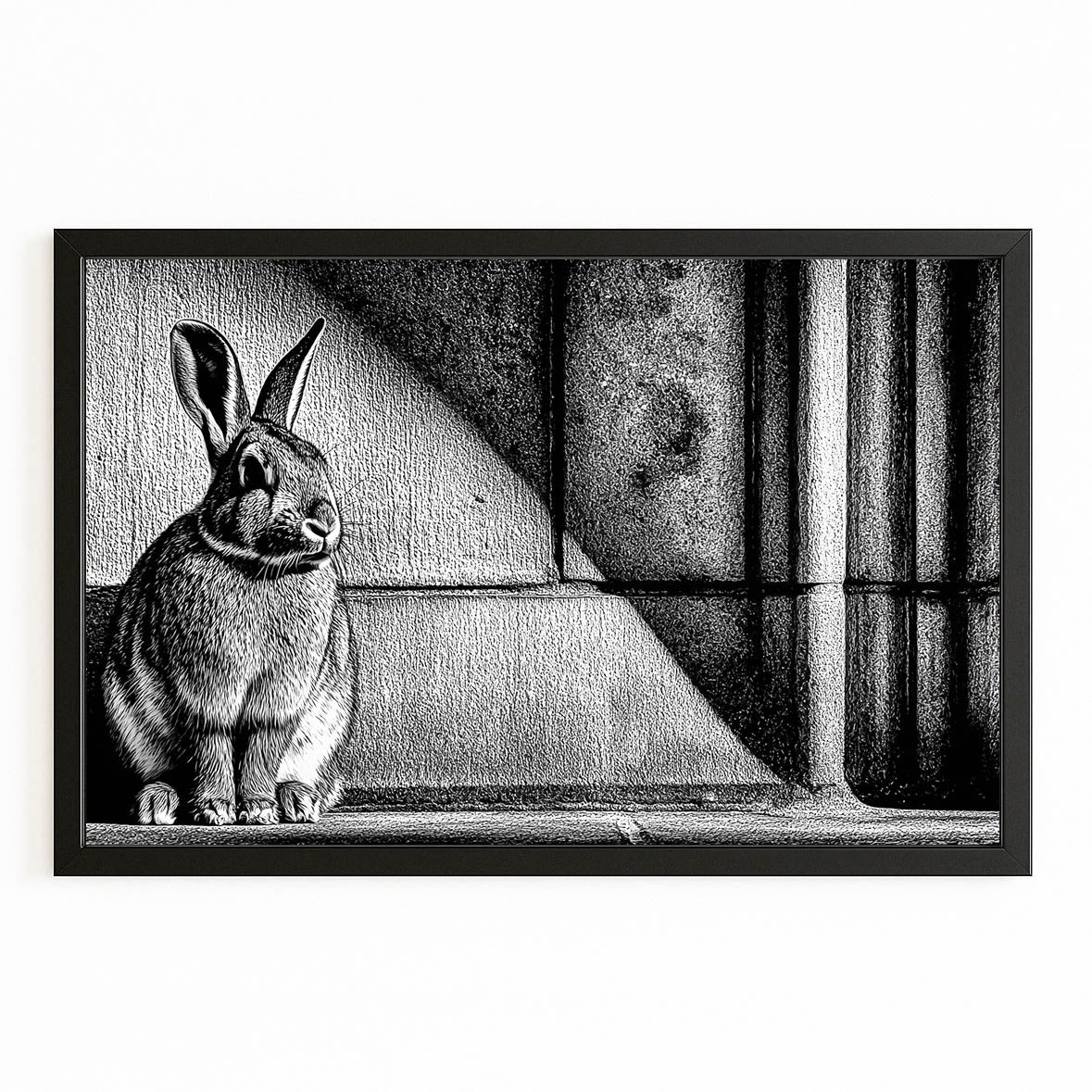 Black Rabbit Canvas Art – with Premium Black frame on white background