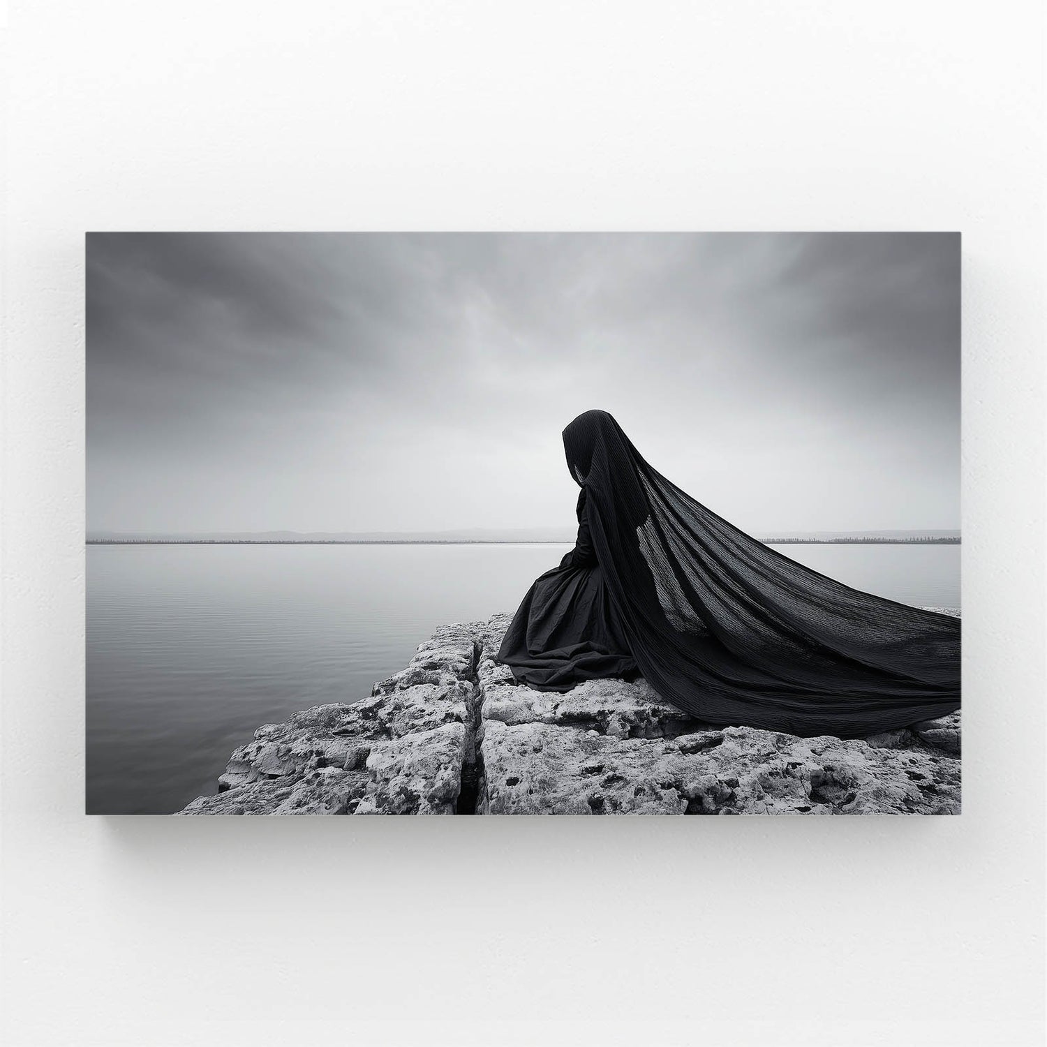 Black Veil Rocky Coast Photography Wall Decor — contemporary canvas print, angled canvas view on white background